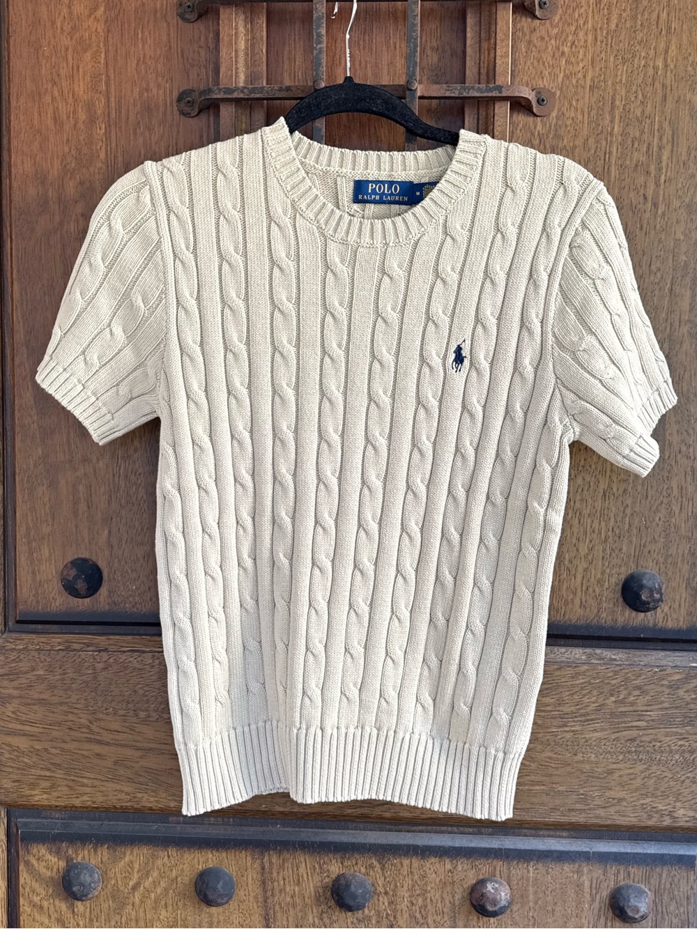 Polo by Ralph Lauren Greenish Beige Cable-Knit Crewneck Sweater Size M